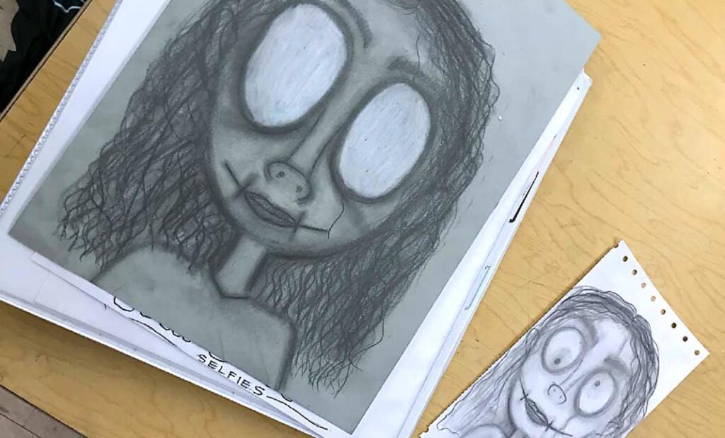 Tim Burton art lesson being worked on by student
